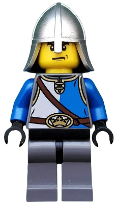 Castle - King's Knight Blue and White with Chest Strap and Crown Belt, Helmet with Neck Protector, Angry Eyebrows and Scowl
Komplett i god stand.